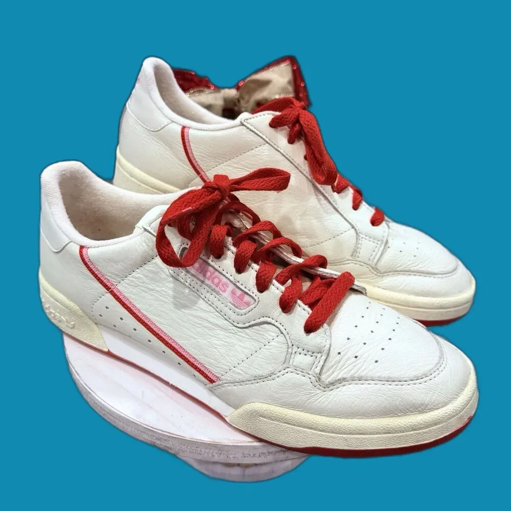 Size 9.5W/8M - Adidas Continental 80 White Shock Red/Pink